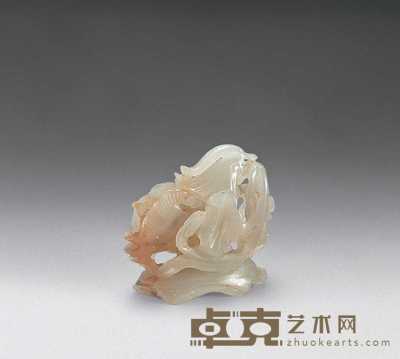 明 白玉荷叶水鸟炉顶 高3.2cm